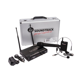 SISTEMA DE MICRÓFONO INALÁMBRICO UN MICRÓFONO DE MANO Y OTRO DE DIADEMA O SOLAPA, DOBLE ANTENA, DOS CANALES FRECUENCIAS FIJAS   SOUNDTRACK   STW-28HUL - Hergui Musical