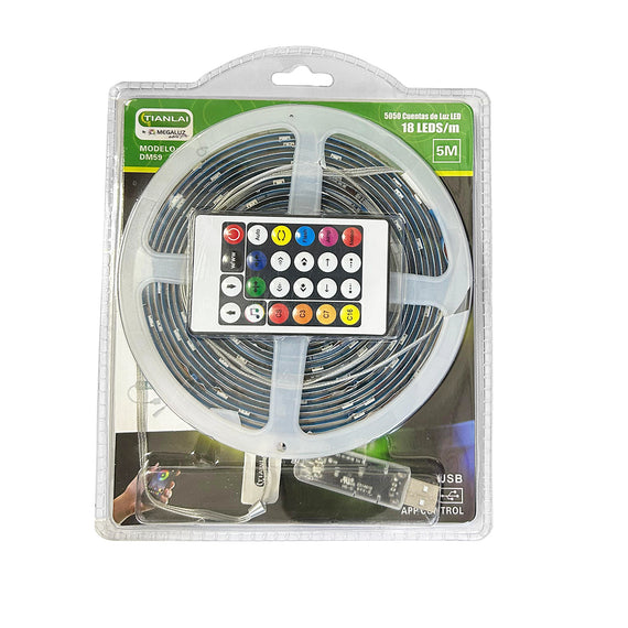 TIRA LED RGB 5M USB, IP65, 18 LEDS X METRO  TIANLAI  T5050RGB21 - Hergui Musical
