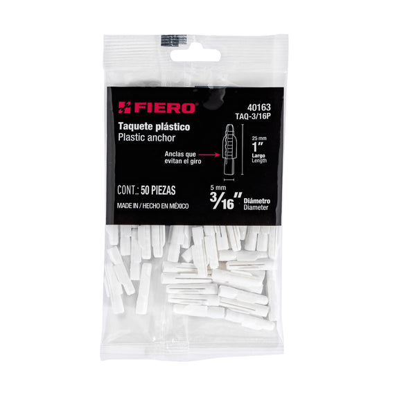 Bolsa con 50 taquetes de plástico 3/16