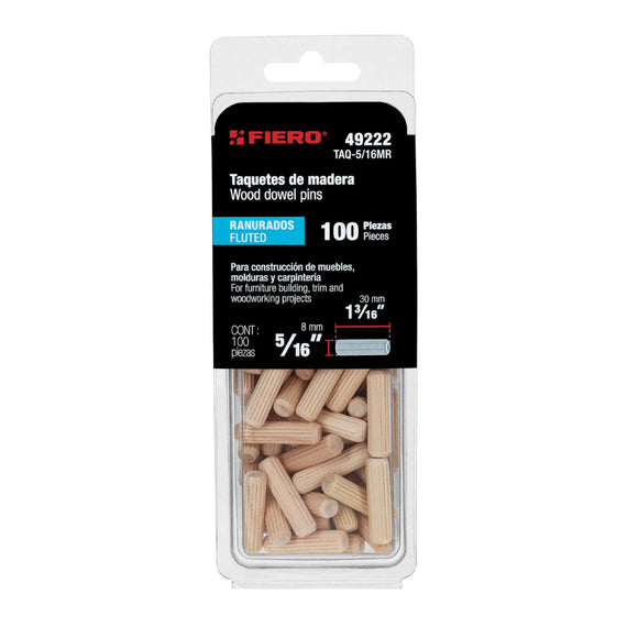 Blíster con 100 taquetes de madera ranurado 5/16