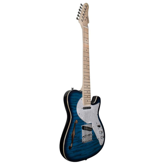 Guitarra eléctrica MARS Tele Hollowbody, color Azul (BLUE), con diseño clásico y moderno. Mástil de arce con forma C y diapasón de arce tostado  TELE-HOLLOWBODY-BLE - Hergui Musical