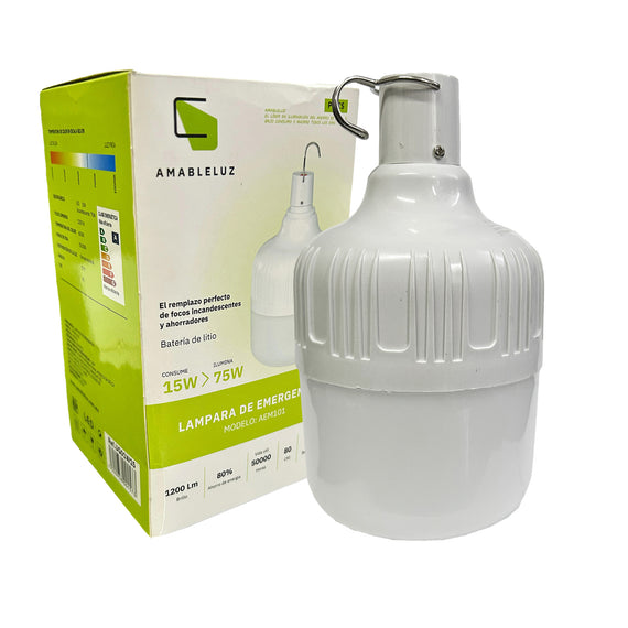 Foco de leds 15w de emergencia recargable con pilas de Litio 4-16 Hrs, Luz fria 6500K  AMABLELUZ   UG01W15 - Hergui Musical