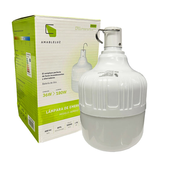 Foco de leds 36w de emergencia recargable con pilas de Litio 4-16 Hrs, Luz fria 6500K  AMABLELUZ   UG01W36 - Hergui Musical