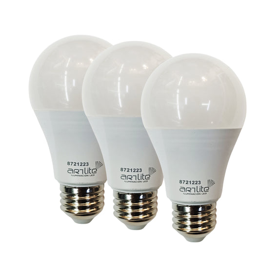 PAQ. DE 3 FOCOS DE LED BULBO E26 12W BLANCO FRIO  ARTLITE   ALA-017 - Hergui Musical