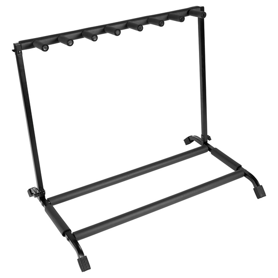 Soporte de guitarra plegable diseñado para sostener 7 guitarras eléctricas, acústicas o bajos, terminado con recubrimiento en polvo negro, construcción de acero resistente  FRAMEWORKS  RI-GTR-RACK7 - Hergui Musical