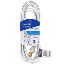 Extensión eléctrica doméstica 3 m clavija recta, blanca  VOLTECK  ED-3BR - Hergui Musical