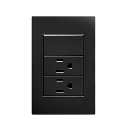 PLACA NEGRA DOS CONTACTOS Y UN APAGADOR DE 3 VÍAS POLICARBONATO 77X124MM  ARTLITE  APL-315 - Hergui Musical