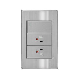 PLACA GRIS DOS CONTACTOS Y UN APAGADOR DE 3 VÍAS  ACERO INOXIDABLE 77X124MM  ARTLITE  APL-115 - Hergui Musical