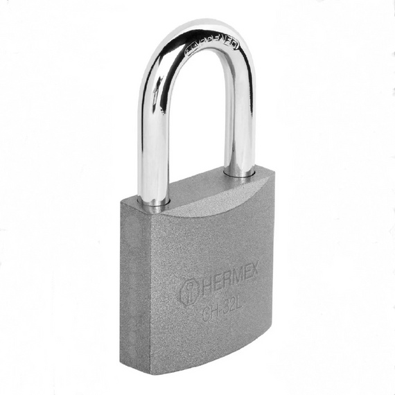 Candado de hierro 32 mm gancho largo en blíster,   hermex      CHB-32L - Hergui Musical