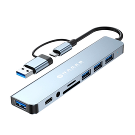 ADAPTADOR USB-C/A 8 EN 1 USB3.0+3*USB2.0+USB-C+SD/TF+AUX  NACEB   NA-0149