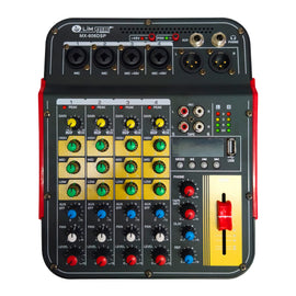 Mezcladora pasiva 6 canales (4 Directos, 2 Compartidos), Phantom, bluetooth, USB, MP3 Player  SOUNDTRACK   MX-606DSP - Hergui Musical