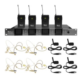 Sistema inalámbrico de 4 micrófonos de diadema o solapa UHF, 640-690 MHz, montable en rack  SOUNDTRACK  STW-4500LL - Hergui Musical