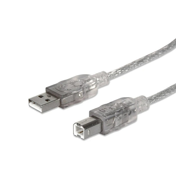 Cable para impresora USB-A a USB-B de 5mts, color Plateado, Velocidades de hasta 480 Mbps.  Manhattan  345408 - Hergui Musical