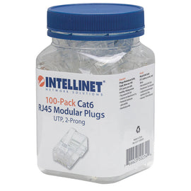 Paq. 100 Pzas. de PLUG RJ45 CAT6 MULTIFILAR UTP BOTE 100 PZAS ORO 15-MICRAS  INTELLINET  502344(100) - Hergui Musical