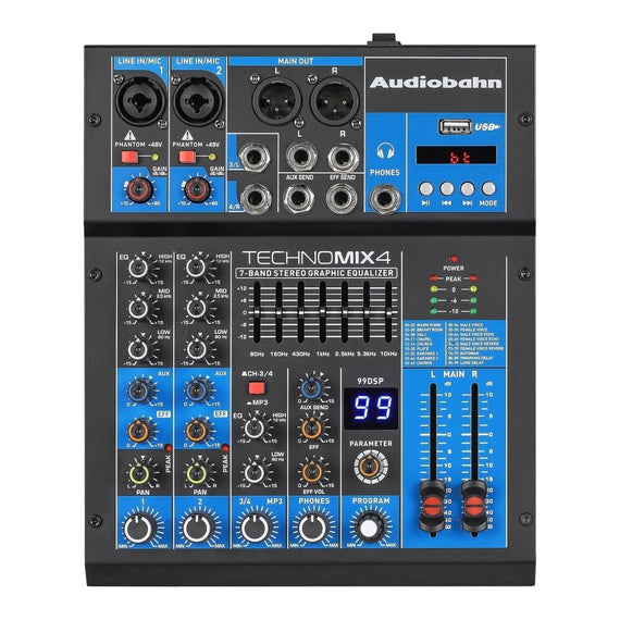 Mezcladora pasiva 4 canales  AUDIOBAHN  TECHNO-MIX4 - Hergui Musical