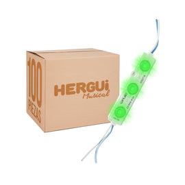 PAQ. 100 PZAS. DE MODULO 3 LEDS SMD2835 0.72W VERDE EXTERIOR  WINLED   WMO-012(100) - Hergui Musical