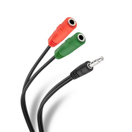 Cable auxiliar plug 3.5mm TRRS a 2 jacks 3.5mm (AUDIO Y MICRÓFONO)  de 17 cm  STEREN  252-142 - herguimusical