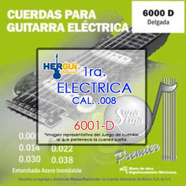 CUERDA 1RA. SUELTA P/ GUITARRA ELECTRICA  LISA ACERO ESTAÑAO (.008)        6001-D - herguimusical