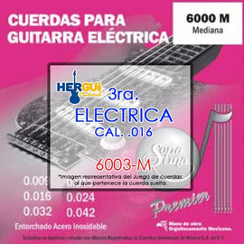 CUERDA 3RA. SUELTA P/ GUITARRA ELECTRICA  LISA ACERO ESTAÑAO (.016)        6003-M - herguimusical