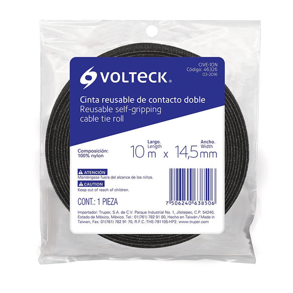 Rollo de 10 m de cinta reusable de contacto doble, Volteck, Cintas