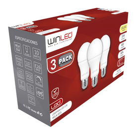 LAMPARAS PAQUETE TRIPACK 3 X LED BULBO E26 10W BLANCO CALIDO  WINLED   WLA-015 - Hergui Musical