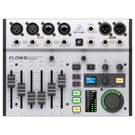 Mezcladora digital BEHRINGER de 8 entradas con audio bluetooth y app de control, faders de 60 mm, 2 procesadores de FX, interface de audio/USB  FLOW-8 - Hergui Musical