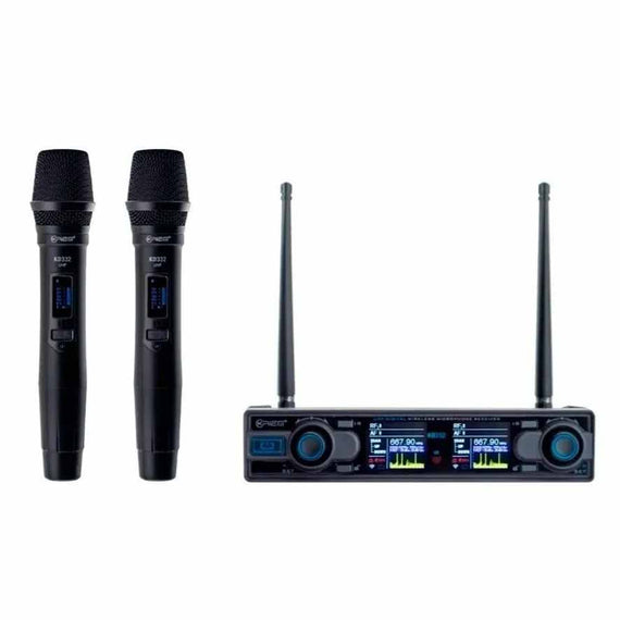 SISTEMA INLÁMBRICO DE MICRÓFNO DOBLE DE MANO, RECARGABLE (Frecuencia: 660-690 MHz)  KRIEG  KD-332 - Hergui Musical