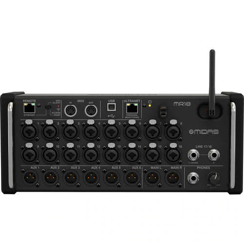MEZCLADORA DIGITAL DE 18 ENTRADAS, IDEAL PARA APLICACIONES EN VIVO Y EN ESTUDIO, PARA TABLETS IPAD/ANDROID CON 16 PREAMPS MIDAS PRO, MÓDULO WIFI INTEGRADO  MIDAS   MR18 - herguimusical