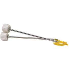 PAR DE BAQUETONES NEW BEAT GRUESOS PARA TAMBORA, MANGO METÁLICO, CABEZA DE FELPA Y TOPE PARA EVITAR DESLIZAMIENTOS, 37cm DE LARGO (14 9/16" pulgadas)   NBB-01 - Hergui Musical