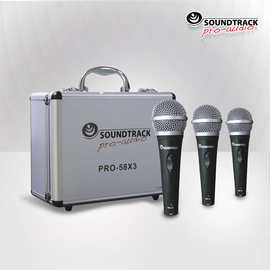 KIT DE 3 MICRÓFONOS PARA VOCALISTA CON ESTUCHE  SOUNDTRACK   PRO-58X3 - herguimusical