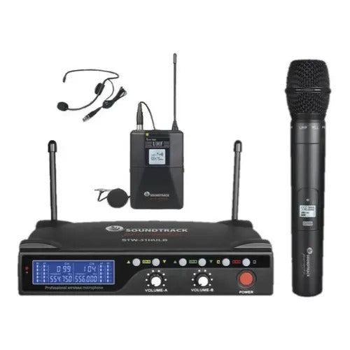 SISTEMA INLÁMBRICO DE 1 MICRÓFONO DE MANO , 1 BODY PACK, UN CANAL, SEÑAL UHF,  SOUNDTRACK   STW-31HULB - Hergui Musical