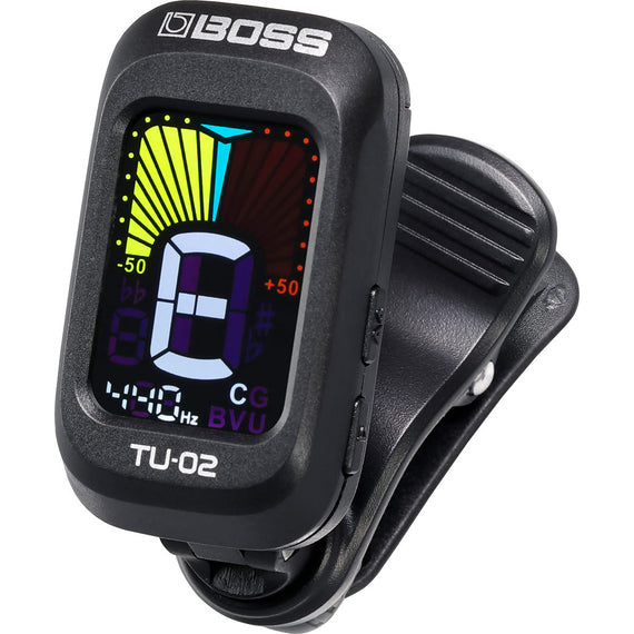 AFINADOR CROMÁTICO DE PINZA PARA GUITARRA, BAJO Y UKULELE COLOR NEGRO  BOSS   TU-02 - Hergui Musical