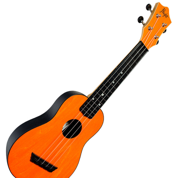 UKELELE SOPRANO FLIGHT TRAVEL, 12 TRASTES, TAPA DE LINDEN, AROS Y FONDO DE PLÁSTICO ABS. PUENTE DE PLÁSTICO ABS, TERMINADO EN COLOR NARANJA  FLIGHT   TUS35-BLK - herguimusical