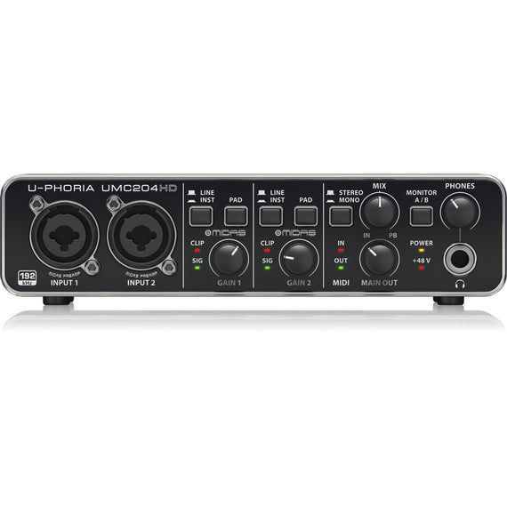INTERFACE BEHRINGER DE AUDIO USB U-PHORIA, 2X4, 24-BIT/192 KHZ, USB AUDIO/MIDI, 2 PREAMPLIFICADORES MIDAS CON ALIMENTACIÓN PHANTOM +48V   UMC-204HD - Hergui Musical