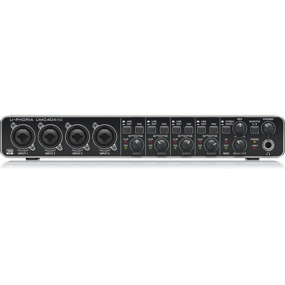 INTERFACE BEHRINGER DE AUDIO U-PHORIA, 4X4 24-BIT/192 KHZ, USB AUDIO/MIDI, 4 PREAMPLIFICADORES MIDAS CON ALIMENTACIÓN PHANTOM +48V   UMC-404HD - Hergui Musical
