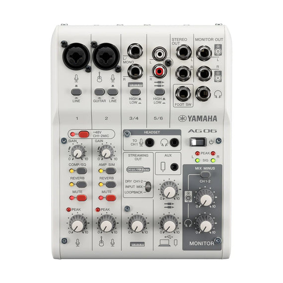 Mrzcladora 6 canales para live streaming   YAMAHA  AG06MK2W - Hergui Musical