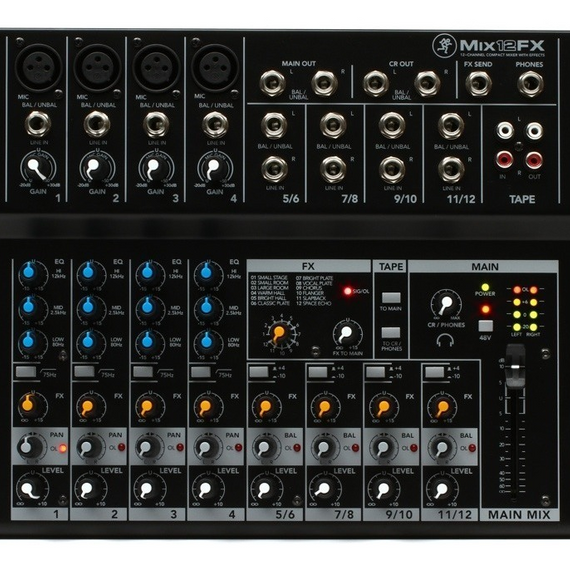 MEZCLADORA PASIVA 12 CANALES (4 DIRECTOS, 8 COMPARTIDOS)  CON EFECTOS Y USB   MACKIE   MIX12FX - herguimusical